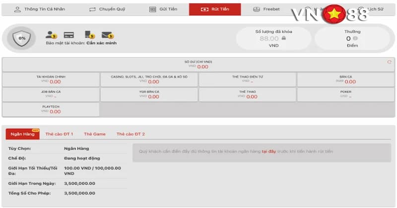Tổng hợp hình thức rút tiền VN88